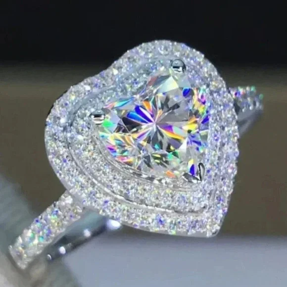 💞 Bling Heart CZ Gemstone Full Filled Thin Lovely Fashion Heart Ring,UNVN12151